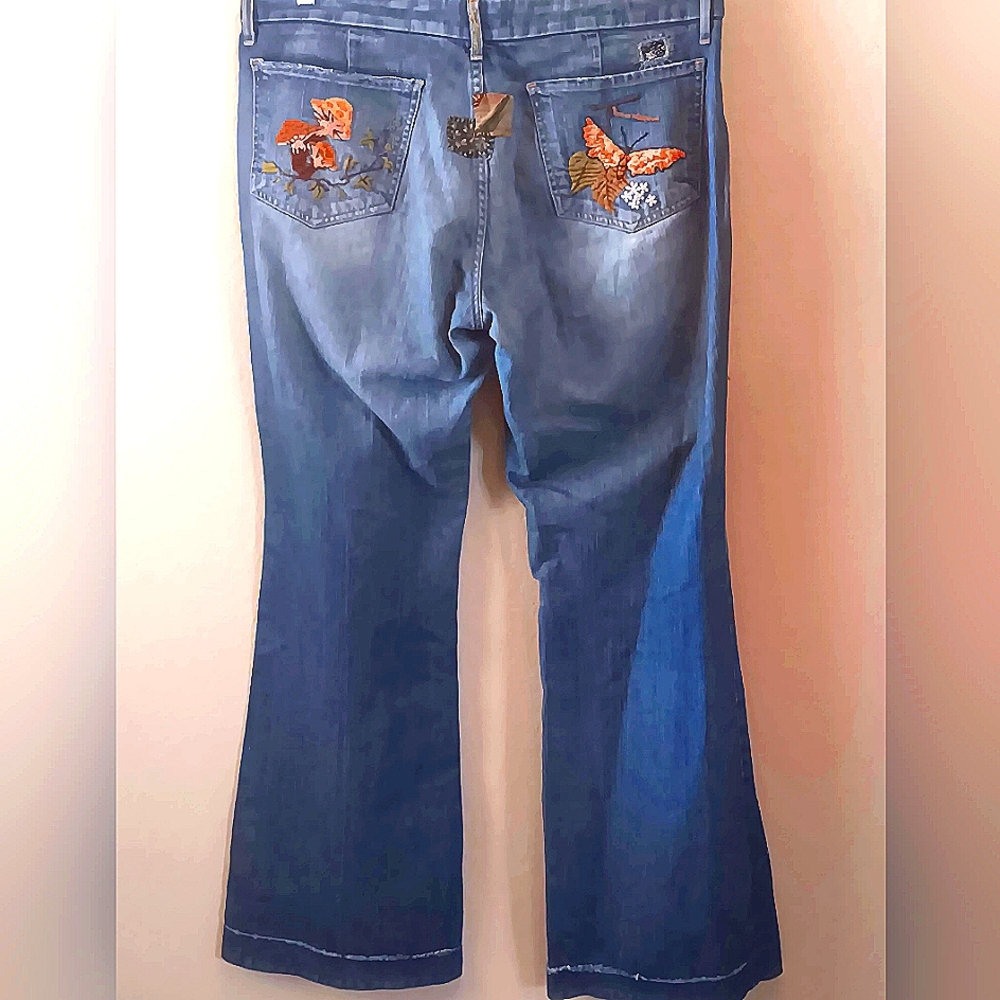 Hand Embroidered Hippie Low Rise Jeans 16 18 Unique Artsy Festival Funky - Picture 2 of 15